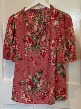 Style & Co. women’s floral short sleeve blouse with tie front detailing, m